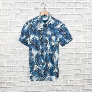 SATURDAYS NYC Men's Short Sleeve Hawaiian Shirt Blue floral sz Small